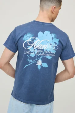 T-shirt Bleu Marine Délavé Coupe Regular À Imprimé Floral Tonal