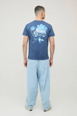 T-shirt Bleu Marine Délavé Coupe Regular À Imprimé Floral Tonal