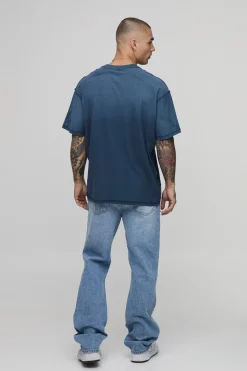 T-shirt Bleu Oversize À Coutures Apparentes Avec Lavage Spray Officiel