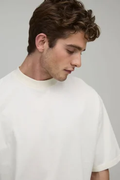 T-shirt Boxy Oversize Col Allongé En Coton Épais