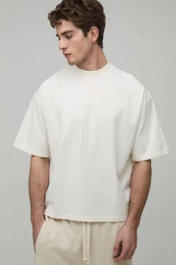 T-shirt Boxy Oversize Col Allongé En Coton Épais