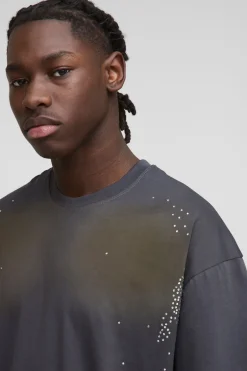 T-shirt boxy oversize délavé à strass
