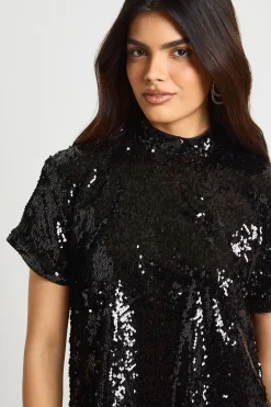 T-shirt boxy à épaulettes en paillettes