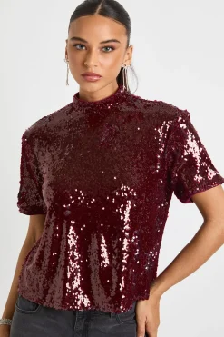 T-shirt boxy à épaulettes pailletées