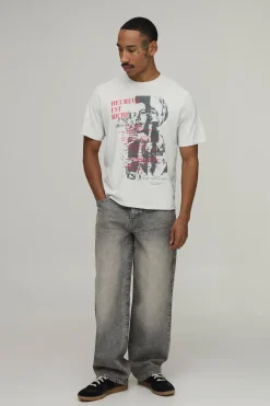 T-shirt Boxy Regular Imprimé Grunge Effet Délavé Sale