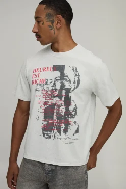 T-shirt Boxy Regular Imprimé Grunge Effet Délavé Sale