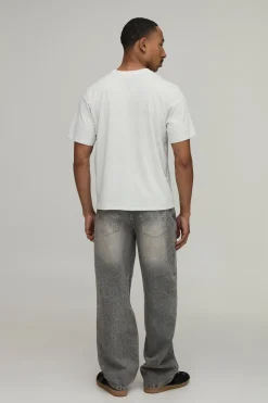 T-shirt Boxy Regular Imprimé Grunge Effet Délavé Sale