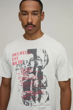T-shirt Boxy Regular Imprimé Grunge Effet Délavé Sale