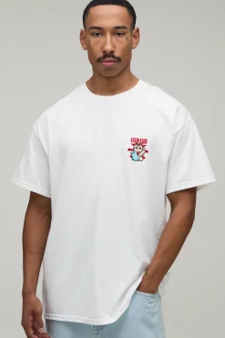 boohooMAN T-shirt Brodé Chat Porte-bonheur Coupe Oversize<Homme T-Shirts