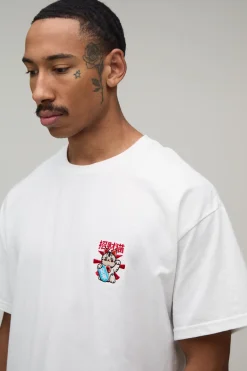 boohooMAN T-shirt Brodé Chat Porte-bonheur Coupe Oversize<Homme T-Shirts