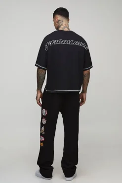 T-Shirt Brodé Officialman Oversize Ample 2 Pièces Tall avec Coutures Contrastées