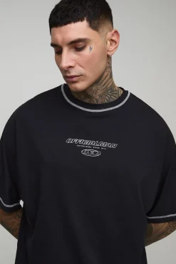T-Shirt Brodé Officialman Oversize Ample 2 Pièces Tall avec Coutures Contrastées