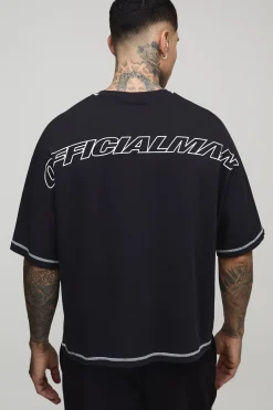 T-Shirt Brodé Officialman Oversize Ample 2 Pièces Tall avec Coutures Contrastées