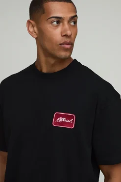 boohooMAN T-shirt Brodé Officiel Coupe Ample<Homme T-Shirts