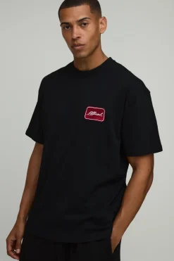 boohooMAN T-shirt Brodé Officiel Coupe Ample<Homme T-Shirts