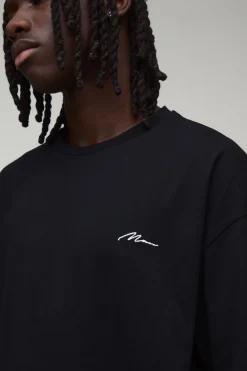 boohooMAN T-shirt Brodé Signature Homme Oversize<Homme T-Shirts