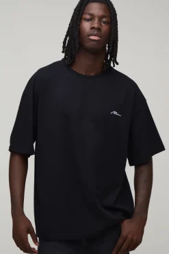 boohooMAN T-shirt Brodé Signature Homme Oversize<Homme T-Shirts