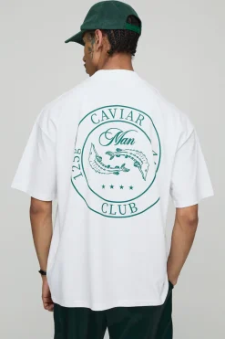 T-shirt Caviar Club pour Homme Blanc Surdimensionné à Encolure Allongée