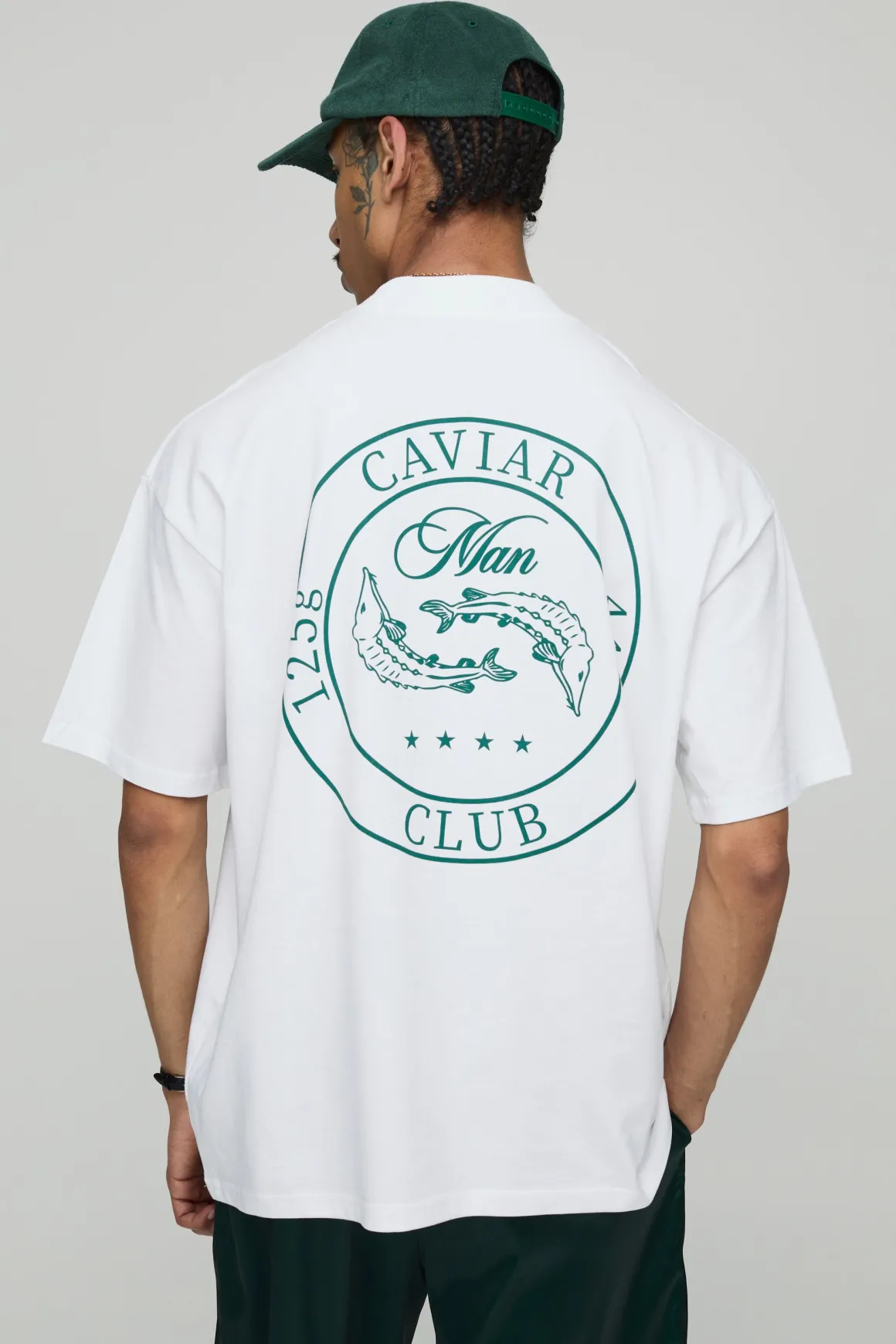 T-shirt Caviar Club pour Homme Blanc Surdimensionné à Encolure Allongée