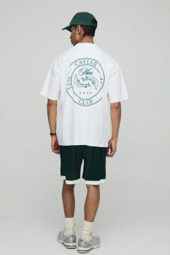 T-shirt Caviar Club pour Homme Blanc Surdimensionné à Encolure Allongée