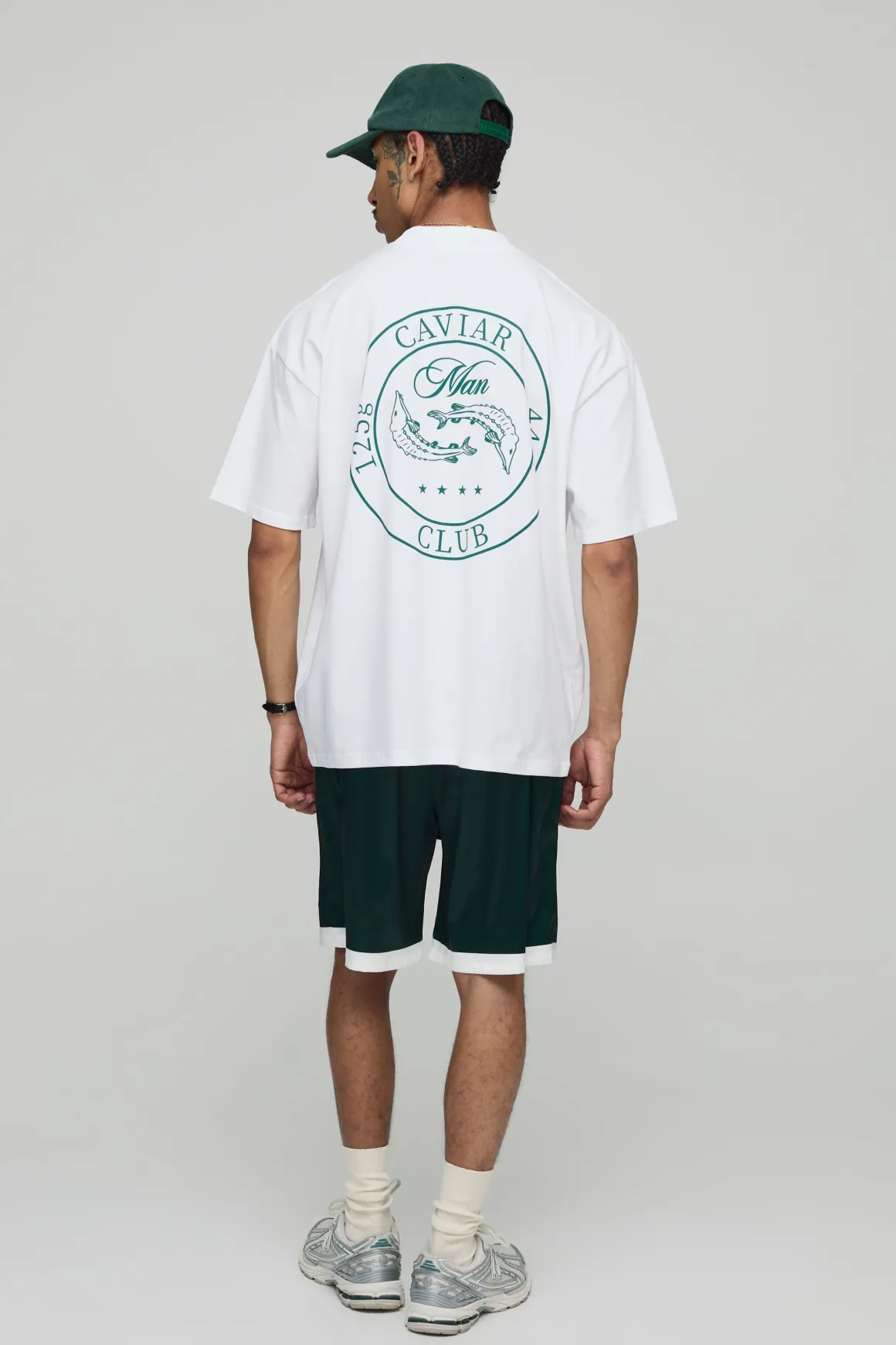 T-shirt Caviar Club pour Homme Blanc Surdimensionné à Encolure Allongée