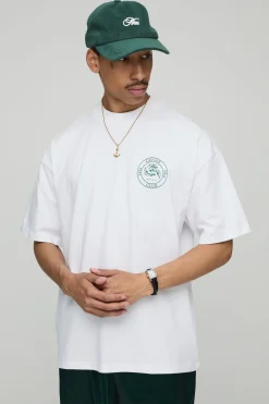 T-shirt Caviar Club pour Homme Blanc Surdimensionné à Encolure Allongée