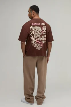 T-shirt Chocolat Oversize Ample À Imprimé Dragon Synthétiqueff