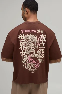 T-shirt Chocolat Oversize Ample À Imprimé Dragon Synthétiqueff