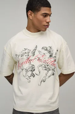 T-shirt Chérubin Écru Oversize Boxy Col Étendu Coutures Apparentes
