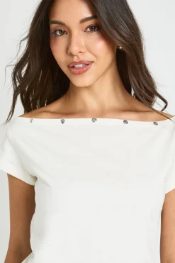 T-shirt Col Asymétrique Clouté