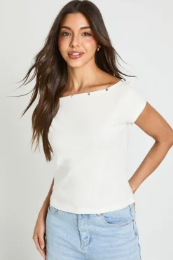 T-shirt Col Asymétrique Clouté