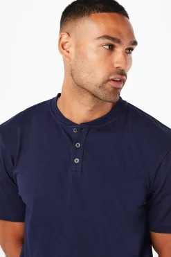 T-Shirt Col Grand-Père Marine