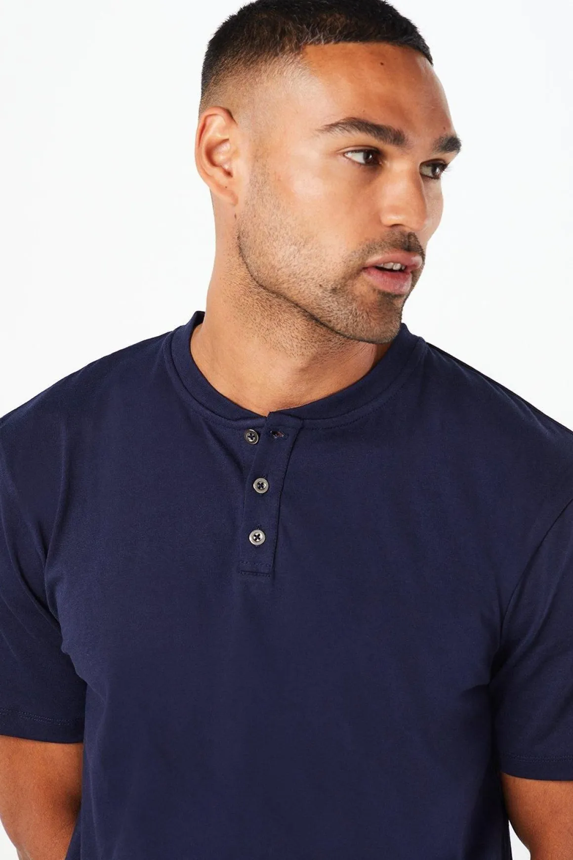 T-Shirt Col Grand-Père Marine