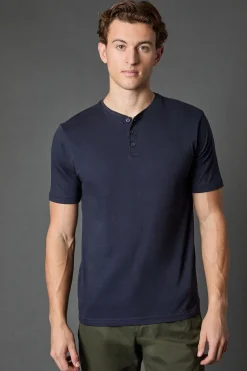 T-Shirt Col Grand-Père Marine
