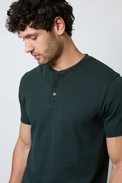 T-shirt Col Grand-père Vert Foncé