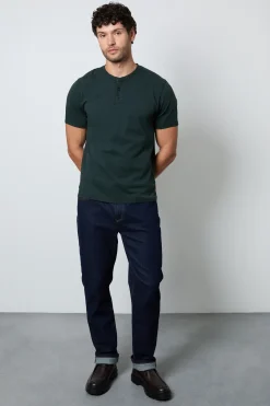 T-shirt Col Grand-père Vert Foncé