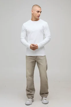 T-shirt à col Henley, coupe Muscle Fit en tissu côtelé