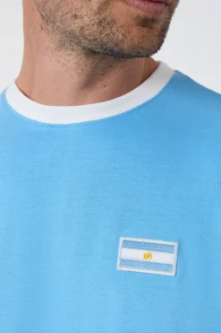T-shirt Col Rond Bleu Clair Imprimé Argentine