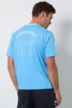 T-shirt Col Rond Bleu Clair Imprimé Argentine