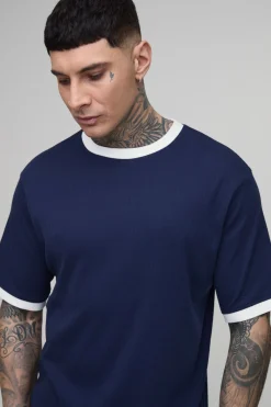 boohooMAN T-shirt Col Rond Ringer À Coupe Ample Texturée Pour Homme Grand<Homme T-Shirts