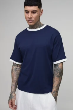 boohooMAN T-shirt Col Rond Ringer À Coupe Ample Texturée Pour Homme Grand<Homme T-Shirts