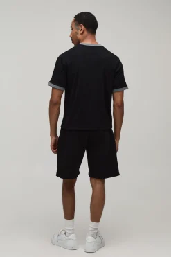 boohooMAN T-shirt À Col Rond Ringer Texturé Coupe Boxy Regular<Homme Tout Afficher|T-Shirts