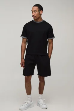 boohooMAN T-shirt À Col Rond Ringer Texturé Coupe Boxy Regular<Homme Tout Afficher|T-Shirts