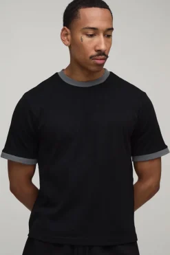 boohooMAN T-shirt À Col Rond Ringer Texturé Coupe Boxy Regular<Homme Tout Afficher|T-Shirts