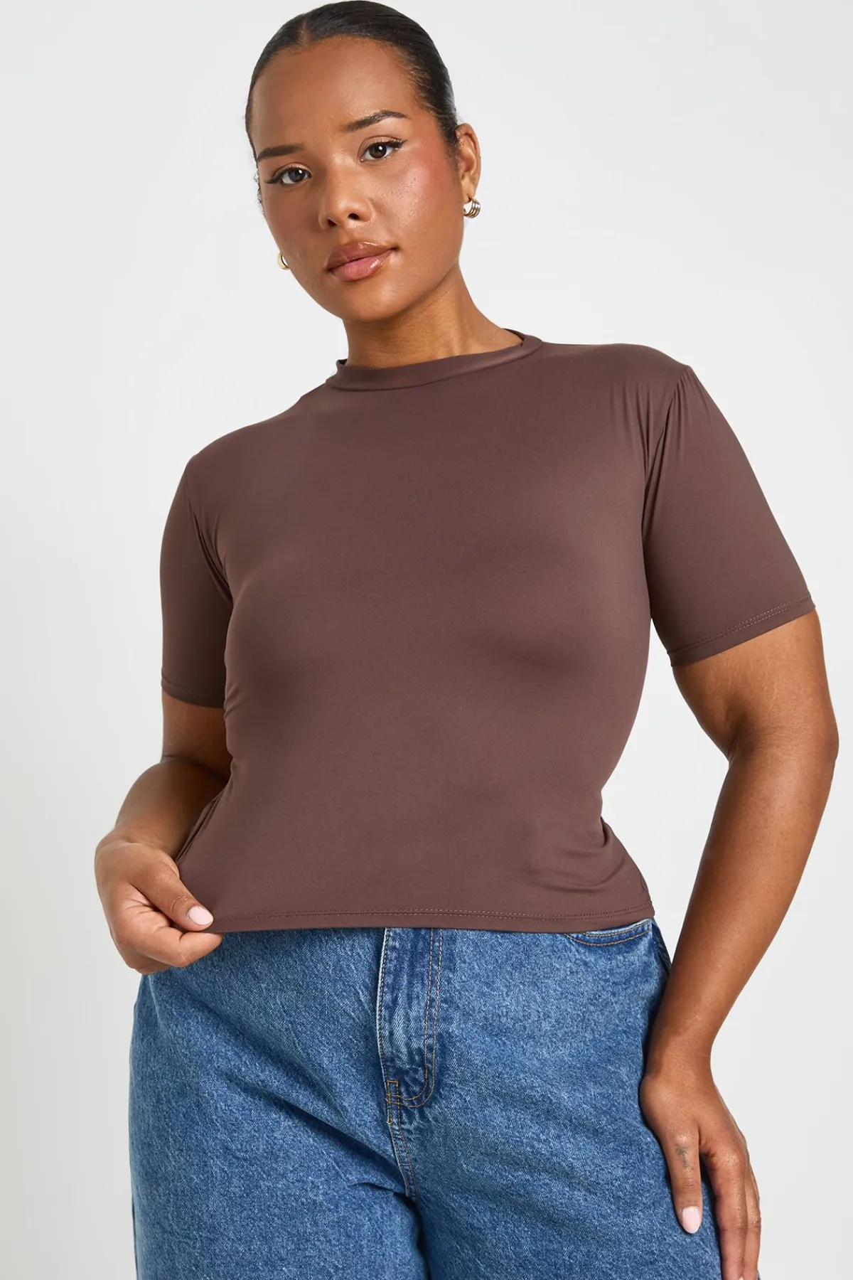 boohoo T-shirt Col Rond Seconde Peau Grande Taille Pour Tous Les Jours<Femme Tops