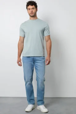 T-shirt Col Rond Uni Bleu Poudré