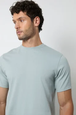 T-shirt Col Rond Uni Bleu Poudré