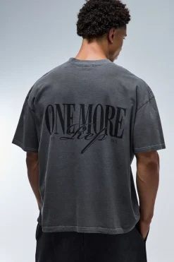 boohooMAN T-shirt Col Étendu Délavé Oversize À Inscription One More Rep<Femme Tout Afficher Activewear|Athleisure