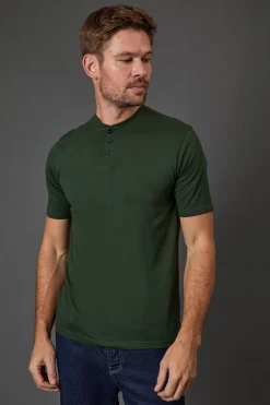 T-Shirt Col Tunisien Vert Foncé