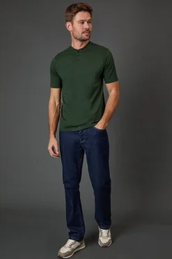 T-Shirt Col Tunisien Vert Foncé